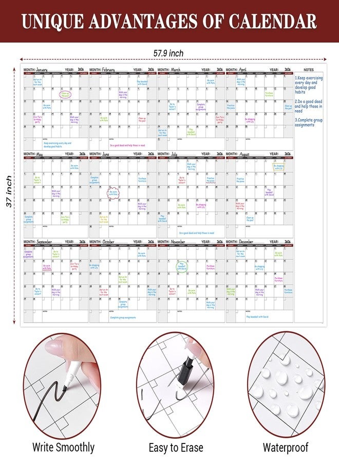 MaaIbok Large Dry Erase Calendar for Wall - Yearly Wall Calendar Dry Erase, 37" x 57.9", 12-Month Undated Erasable & Reusable Laminated Wall Calendar, 15 Round Stickers, Perfect for Home, Office and School - Image 4