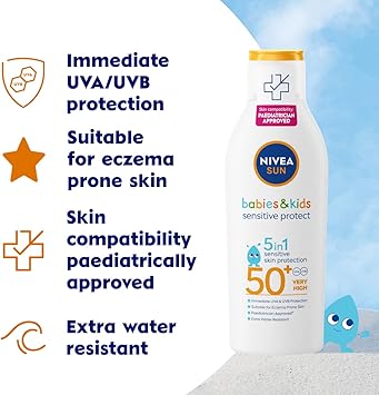 NIVEA SUN Kids Protect Sensitive Sun Lotion 200ml Sunscreen with SPF 50 Kids Suncream for Sensitive Skin Immediately Protects Against Sun Exposure - Image 2