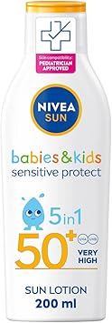 NIVEA SUN Kids Protect Sensitive Sun Lotion 200ml Sunscreen with SPF 50 Kids Suncream for Sensitive Skin Immediately Protects Against Sun Exposure - Image 1