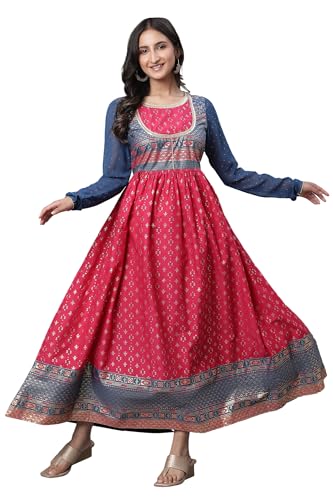 Aurelia Pink Ethnic Motif Cotton Anarkali Kurta with Lace - Image 1