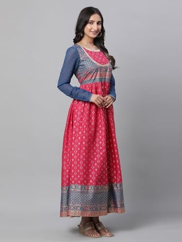 Aurelia Pink Ethnic Motif Cotton Anarkali Kurta with Lace - Image 5