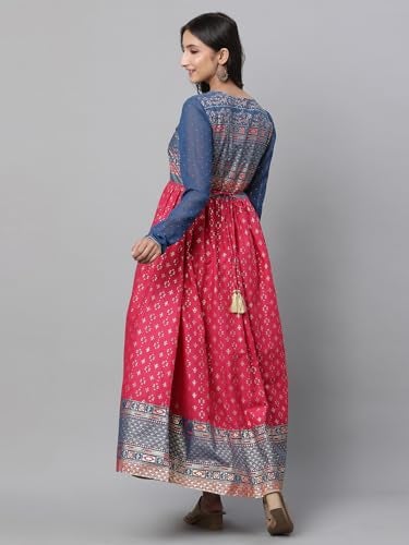 Aurelia Pink Ethnic Motif Cotton Anarkali Kurta with Lace - Image 4
