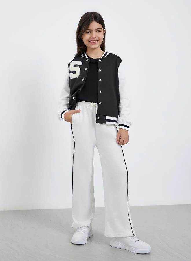 Styli Styli Teens Off White Wide Leg Joggers with Side Piping