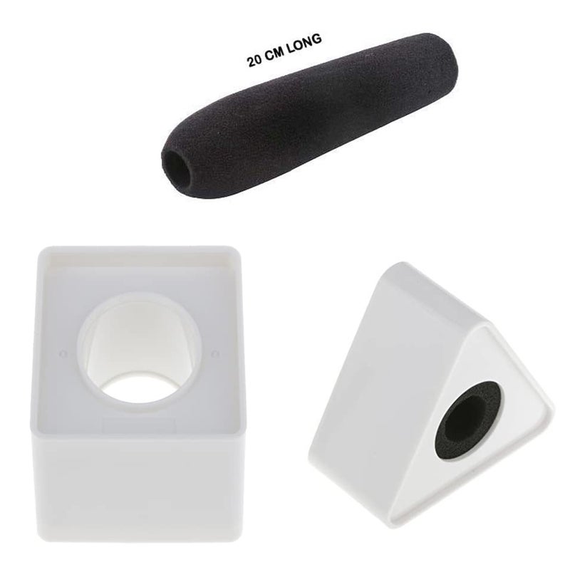 RODZ 2pcs Triangular and Square Microphone Station Logo - White and 1 Pc Reporter Mike Sponge Windshield - Image 1