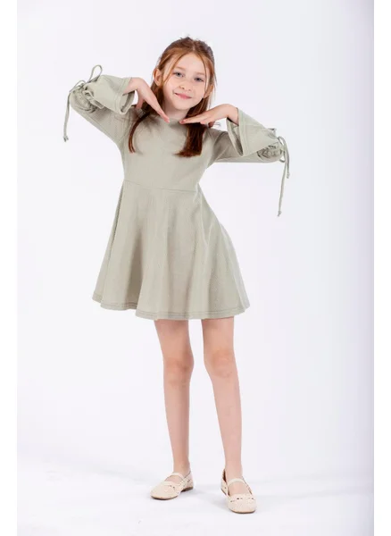 Zepkids Girl Green Color Long Sleeve Dress