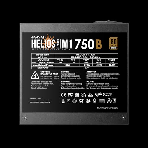 GAMDIAS Helios M1 750B Power Supply Unit, 750W 80 Plus Bronze, Non-Modular, ATX 12V V2.4, Support C6/C7 Power State, 120mm Hydraulic Bearing Fan, Flat Black Cables - 3 Year Warranty - Image 3