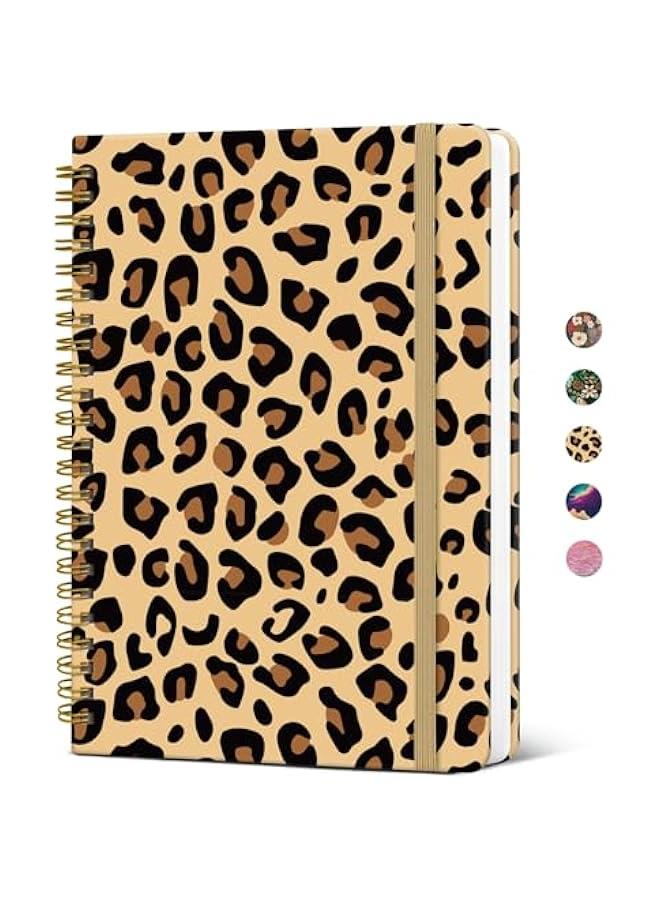 Arabest Lined Spiral Journal Notebook for Women, Pretty A5 College Ruled Hardcover Notebook for Work & Note Taking, Cute Aesthetic Journal for Writing, 140 s, Leopard - Image 1