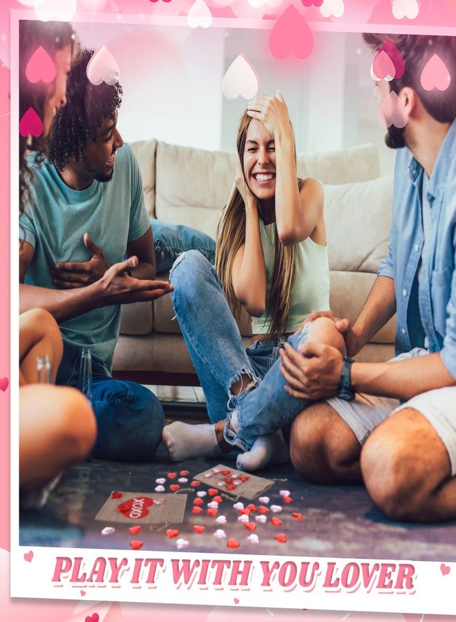 Woanger 24 Pcs Valentine Tic Tac Toe Bag 4 x 6" Linen Storage Bag with 300 Pink Red Acrylic Heart Valentine Vase Filler Heart Shaped Beads Table Decoration for Valentine's Day Wedding Party Game - Image 4