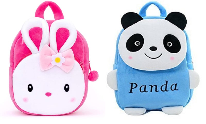 blue tree Kids School Bag Soft Plush Backpack Cartoon Bags Mini Travel Bag for for Girls Boys Toddler Baby Konggi Rabbit & Blue Panda - Image 1