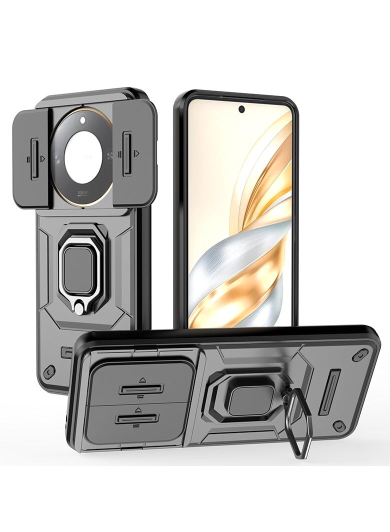 جراب هاتف بكاميرا منزلقة لهاتف Honor X9cSmart 5G، غطاء فاخر مدرع من البولي كربونات، مقاوم للصدمات، حامل معدني، غطاء خلفي واقٍ - Image 1