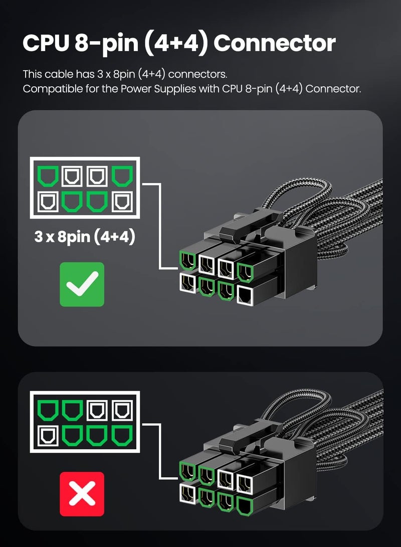 Fasgear PCIe 5.1 GPU Power Cable 12V-2X6 Connector 16pin(12+4) 12VHPWR for RTX 3090Ti 4070Ti 4080 4090 5070 5070Ti 5080 3x8pin(4+4) CPU Plugs Only for Corsair Great Wall Thermaltake Modular PSU - Image 3