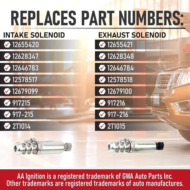 AA Ignition Intake and Exhaust Camshaft Position Actuator Solenoid Valve Kit, Replaces 12655420, 12655421, Compatible with Chevy, GMC 2.0, 2.2, 2.4L - HHR, Cobalt,Equinox, Malibu, G6 and other GM Vehicles - Image 3