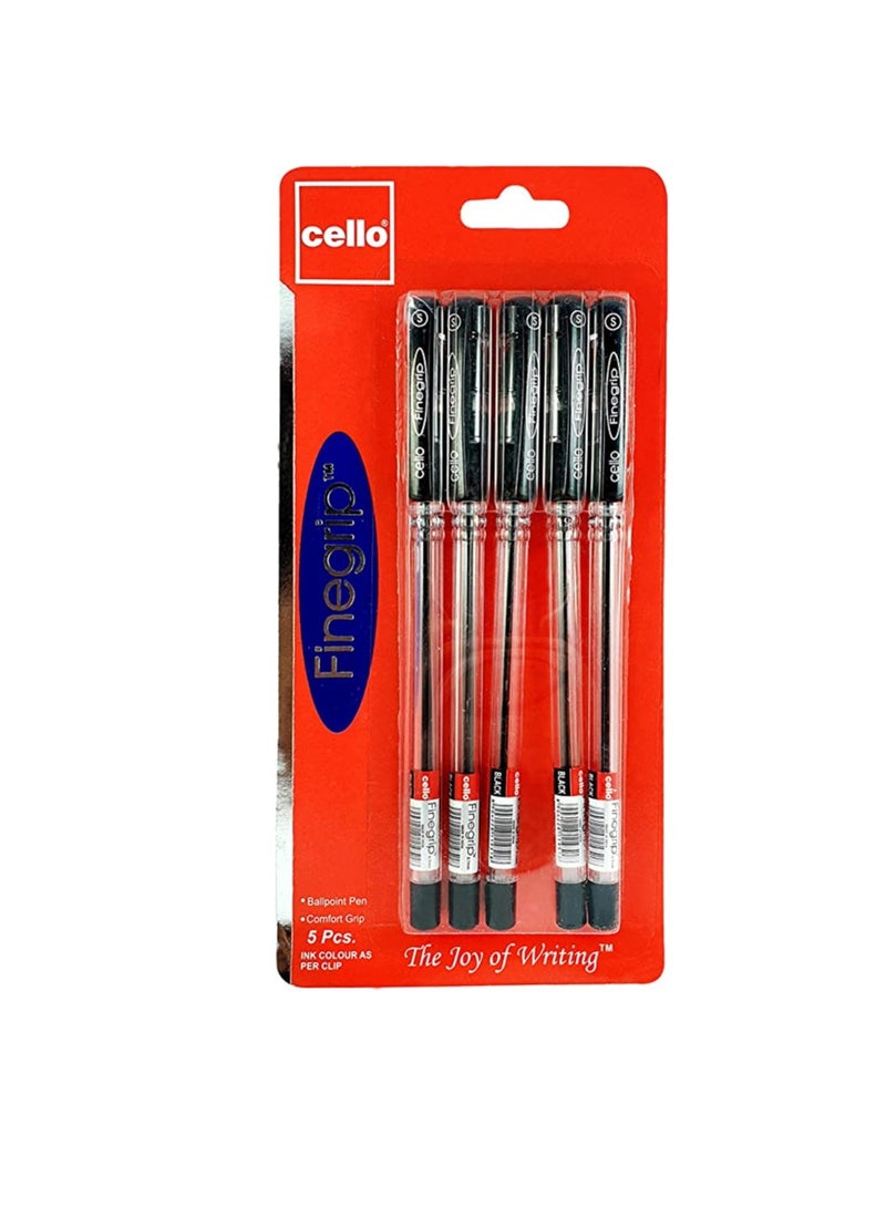 تشيلو قلم حبر جاف CELLO FineGrip 0.7 مم أسود - عبوة تحتوي على 5 قطع - Image 1