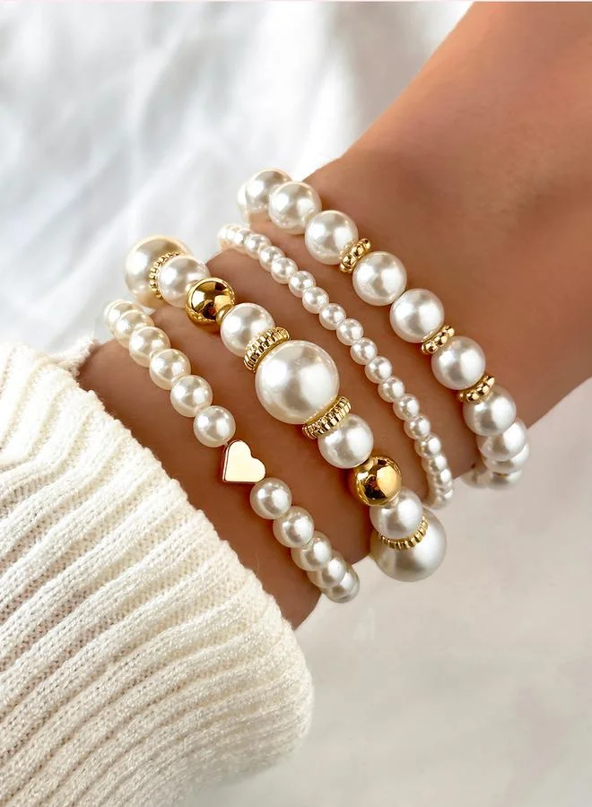 Take Two Take Two Set of 5 - Faux Pearl Bracelets