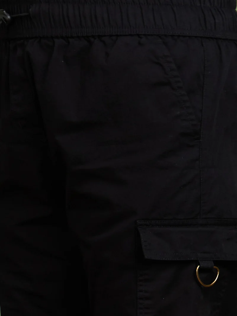 globus Women Black Smart Straight Fit Cotton Cargos Trousers