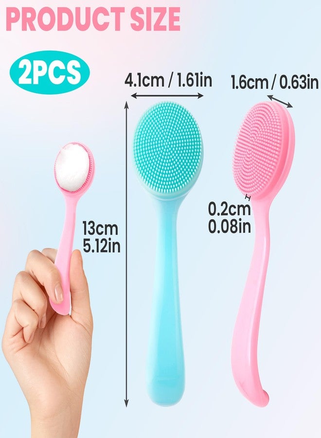 Mxxipp 2pcs Silicone Facial Cleaning Brush, Skin-Friendly Facial Exfoliator Scrubbers, Deep Cleaning Soft Facial Cleanser Brushes for Blackhead Whitehead Dead Skin- Blue & Pink - Image 2