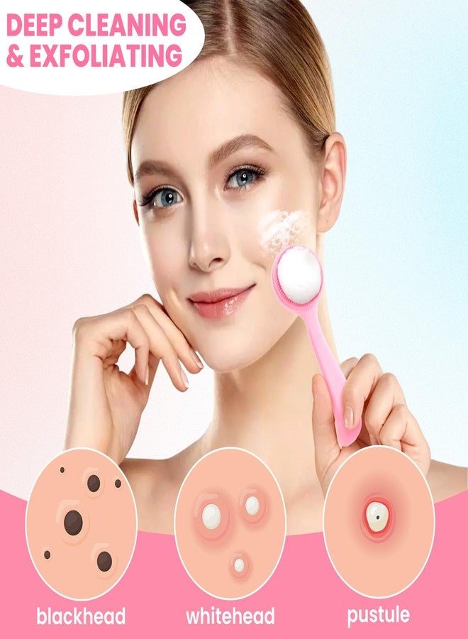 Mxxipp 2pcs Silicone Facial Cleaning Brush, Skin-Friendly Facial Exfoliator Scrubbers, Deep Cleaning Soft Facial Cleanser Brushes for Blackhead Whitehead Dead Skin- Blue & Pink - Image 3
