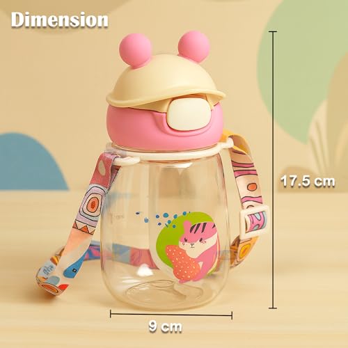 Koochie-Koo Water Bottle For School Kids 540ml – BPA-Free Leakproof Sipper Bottle with Straw Push Button Flip Lid Carry Strap Unbreakable Plastic Water Bottle for School Outdoor Travel Sports (Pink) - Image 3