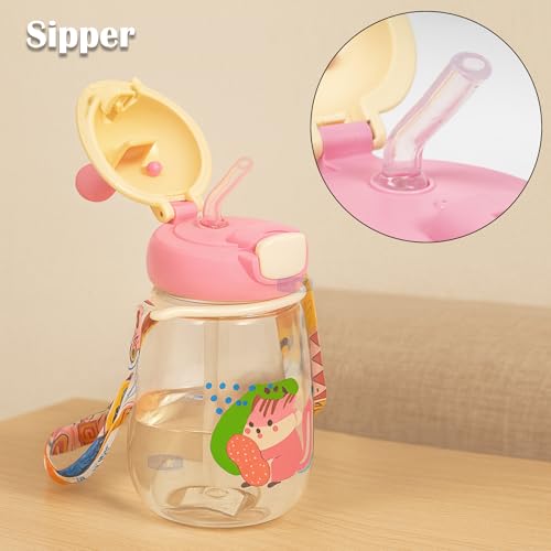 Koochie-Koo Water Bottle For School Kids 540ml – BPA-Free Leakproof Sipper Bottle with Straw Push Button Flip Lid Carry Strap Unbreakable Plastic Water Bottle for School Outdoor Travel Sports (Pink) - Image 5