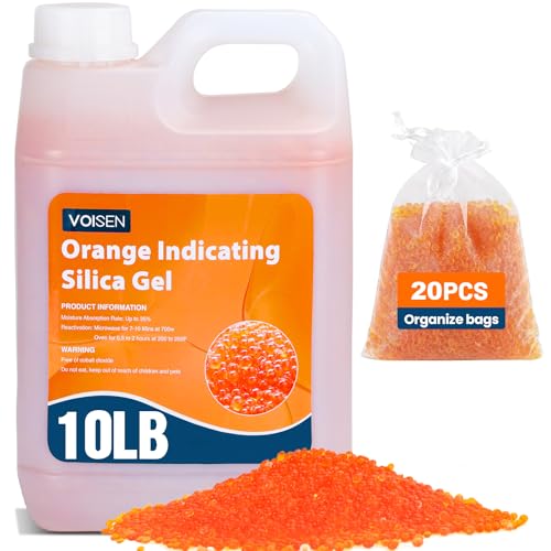 VOISEN 10LBS Orange Indicating Silica Gel Desiccant Beads,Reusable Desiccant Industry Standard 3-5 mm,Desiccant for 3D Printer,Electronic,Clothes,Painting,Jewelry(20PCS Organza Bag) - Image 1