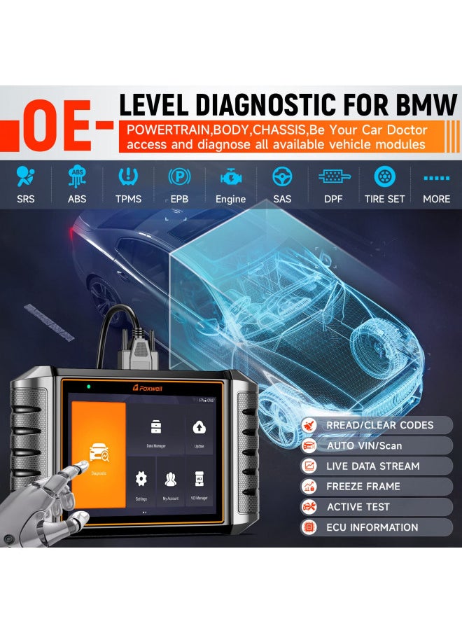 FOXWELL NT710 fit for BMW Scanner, Full System Bidirectional Diagnostic Scan Tool, All Reset Services, Battery Registration Tool fit for BMW Mini Rolls-Royce, ECU Coding, Auto VIN, OBD2 Code Reader