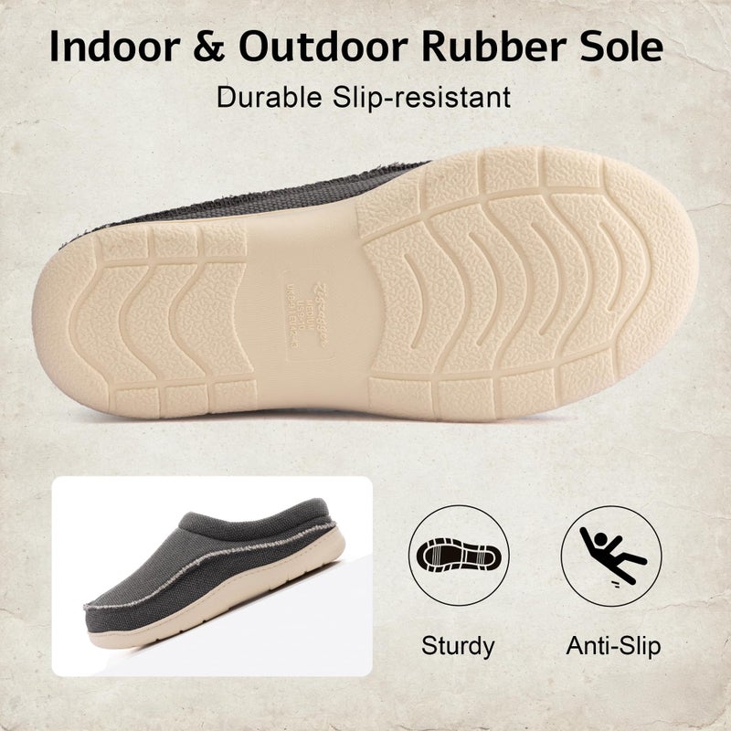Zigzagger Men's Canvas Slip On Moccasin Slippers, Indoor/Outdoor Breathable Fuzzy Comfy House Shoes, Fluffy Wide Loafer Slippers(Grey 9-10) - Image 5