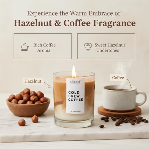 SERAAF Cold Brew Coffee Candle Jar, Hazelnut and Vanilla Scented Candle, Perfect Scented Candles for Home & Aesthetic Candle for Gifting | 200g Soy Wax Candles | 48hr+ Burn Time | Ideal Aroma Candle - Image 2
