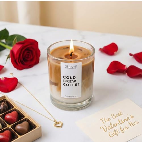 SERAAF Cold Brew Coffee Candle Jar, Hazelnut and Vanilla Scented Candle, Perfect Scented Candles for Home & Aesthetic Candle for Gifting | 200g Soy Wax Candles | 48hr+ Burn Time | Ideal Aroma Candle - Image 1