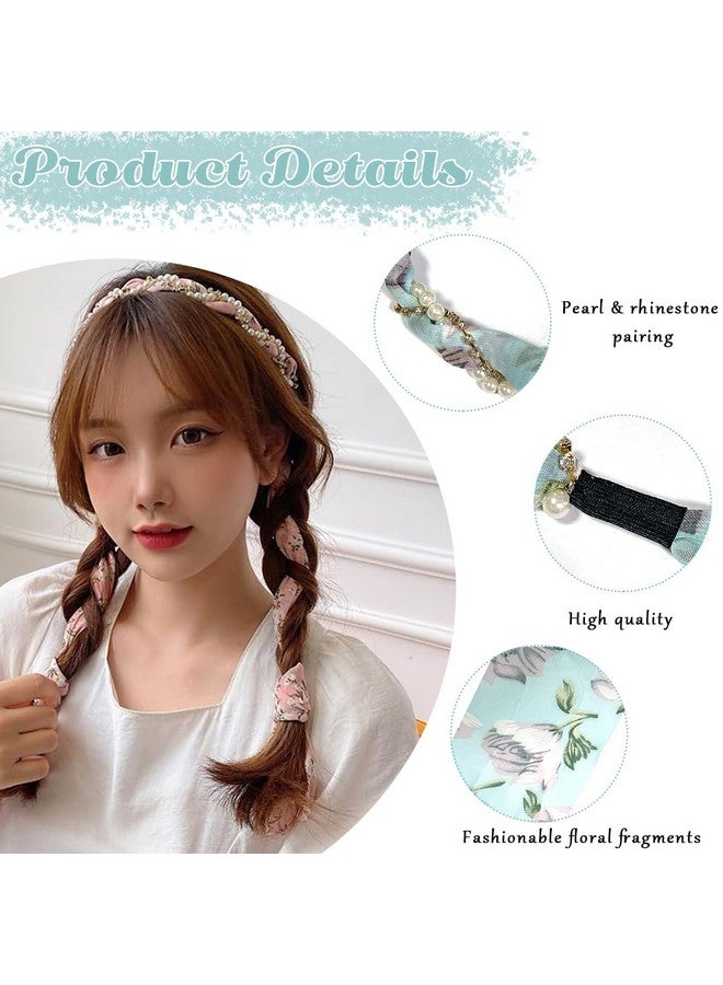 PALAY¬Æ 2Pcs Ribbon Hair Band for Women Hair Braid Pearl Floral Prints Headbands for Women Girls Long Ribbon Satin Fabric Bow Hairband for Girls Fashion Party Prom Head Band - Image 3