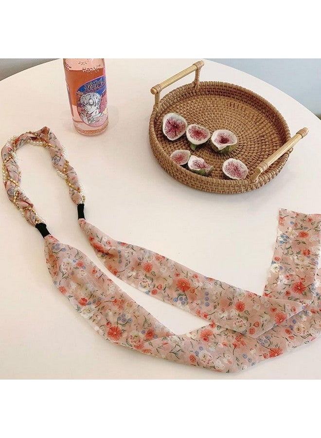 PALAY¬Æ 2Pcs Ribbon Hair Band for Women Hair Braid Pearl Floral Prints Headbands for Women Girls Long Ribbon Satin Fabric Bow Hairband for Girls Fashion Party Prom Head Band - Image 4