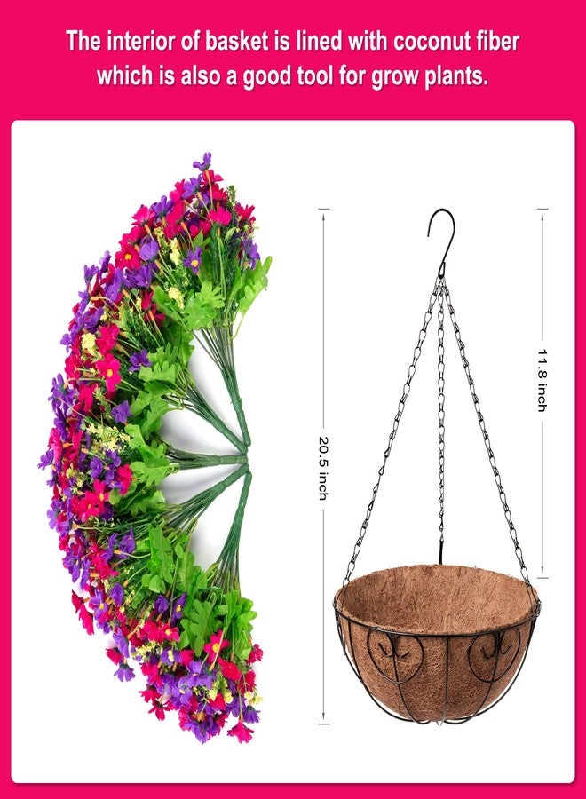 Ammyoo Artificial Hanging Flowers Basket for Patio Garden Porch Deck Spring Summer Decoration, Artificial Daisy Arrangement,Fake Plants in 12 inch Coconut Lining Basket for Outdoor/Indoor(Plum Purple) - Image 2