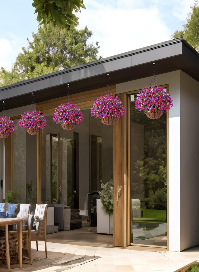 Ammyoo Artificial Hanging Flowers Basket for Patio Garden Porch Deck Spring Summer Decoration, Artificial Daisy Arrangement,Fake Plants in 12 inch Coconut Lining Basket for Outdoor/Indoor(Plum Purple) - Image 4