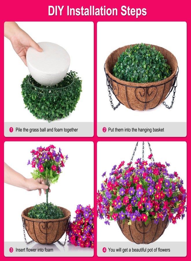 Ammyoo Artificial Hanging Flowers Basket for Patio Garden Porch Deck Spring Summer Decoration, Artificial Daisy Arrangement,Fake Plants in 12 inch Coconut Lining Basket for Outdoor/Indoor(Plum Purple) - Image 3