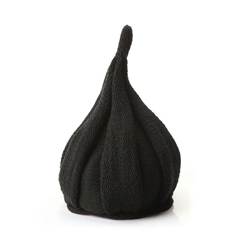 Cute Flower Knit Baby Cap with Twisted Top Black