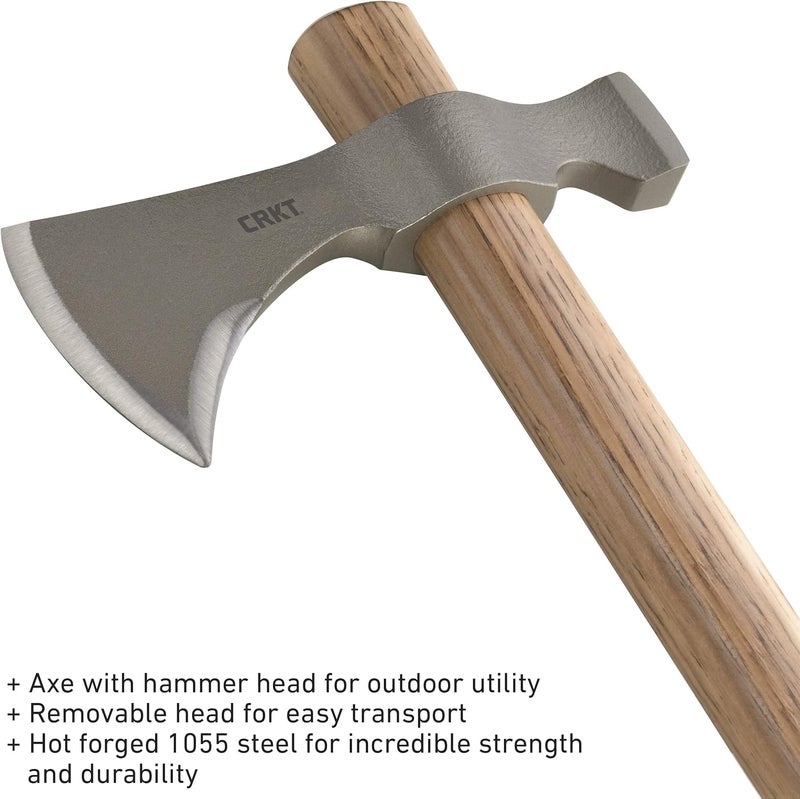 CRKT Woods Chogan T-Hawk Outdoor Survival Tomahawk: 1055 Carbon Steel Plain Edge Blade, Tennessee Hickory Handle, 2730 - Image 4