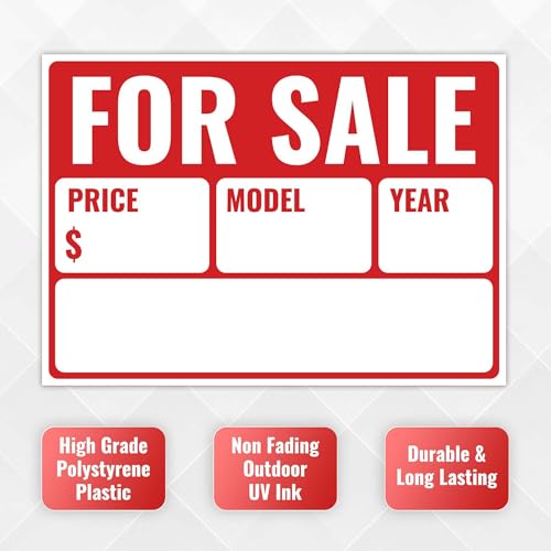 Venicor 2PC For Sale Sign Car, 14 Inches by 10 Inches - 20 mil Polystyrene Plastic - Car For Sale Signs For Vehicles Window Boat - Image 3