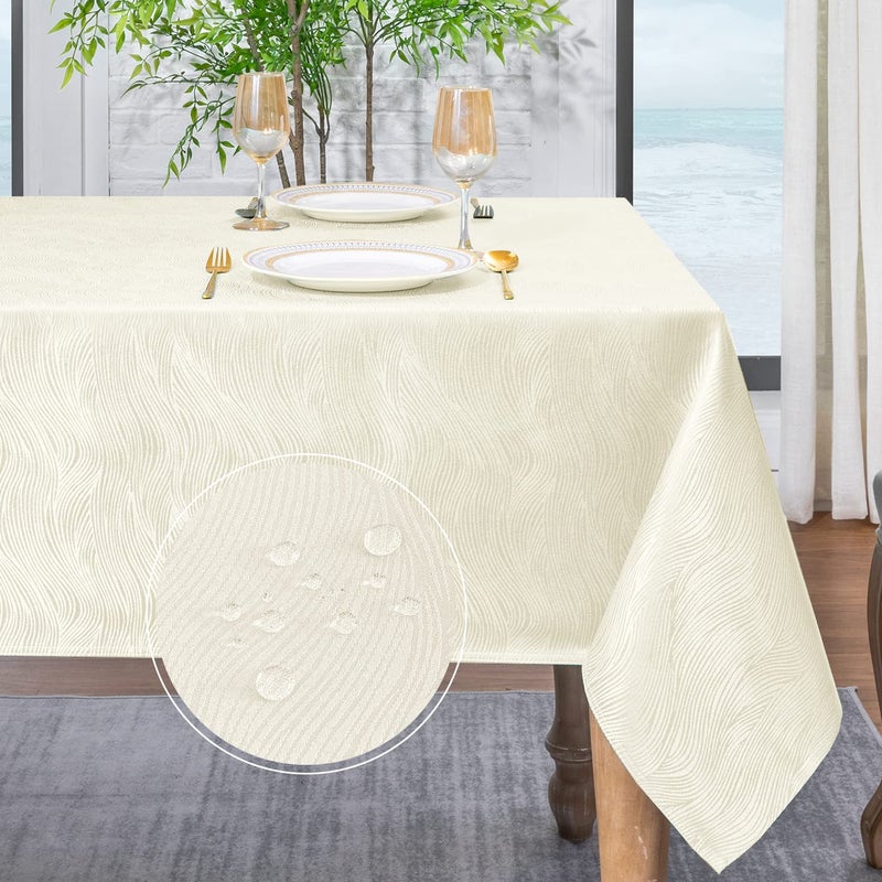 Softalker Jacquard Rectangle Tablecloth - Swirl Design Waterproof Stain Resistant Table Cover Wrinkle Free Heavy Weight Table Cloths for Dining and Kitchen (60 x 84 Inch  Ivory) - Image 2