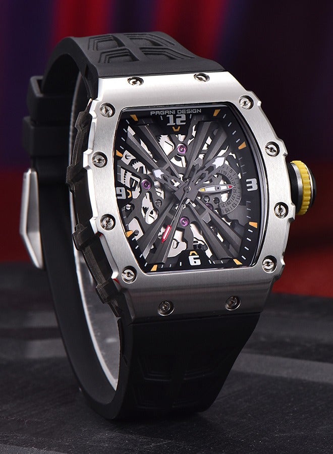 PAGANI DESIGN Men's Fashion Watch Japan VH65 Quartz Movement Stainless Steel Skeleton Tonneau Dial Rubber Strap Waterproof Luminous Sports Wristwatches - Image 1