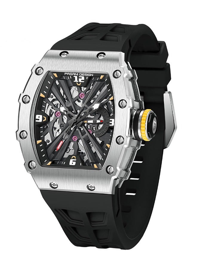 PAGANI DESIGN Men's Fashion Watch Japan VH65 Quartz Movement Stainless Steel Skeleton Tonneau Dial Rubber Strap Waterproof Luminous Sports Wristwatches - Image 2