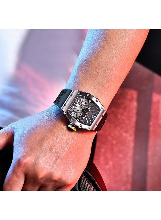 PAGANI DESIGN Men's Fashion Watch Japan VH65 Quartz Movement Stainless Steel Skeleton Tonneau Dial Rubber Strap Waterproof Luminous Sports Wristwatches - Image 3