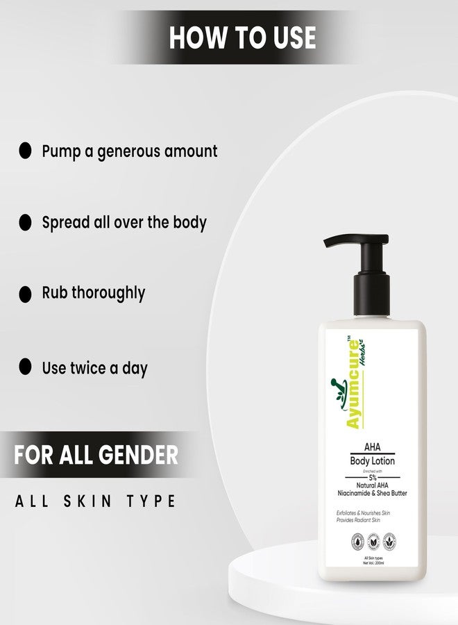 Ayumcure AHA Body Lotion with 5% Natural AHA, Niacinamide & Shea Butter | Exfoliates Dead Skin Cells, Deeply Nourishes & Brightens Skin | Non-Greasy Formula | For Men & Women | 200ml - Image 4