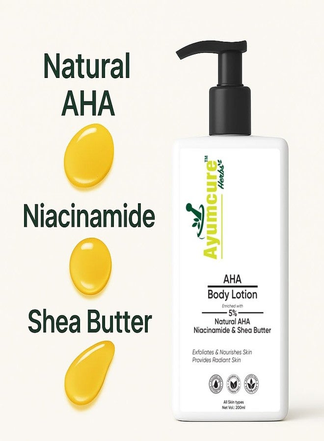 Ayumcure AHA Body Lotion with 5% Natural AHA, Niacinamide & Shea Butter | Exfoliates Dead Skin Cells, Deeply Nourishes & Brightens Skin | Non-Greasy Formula | For Men & Women | 200ml - Image 2