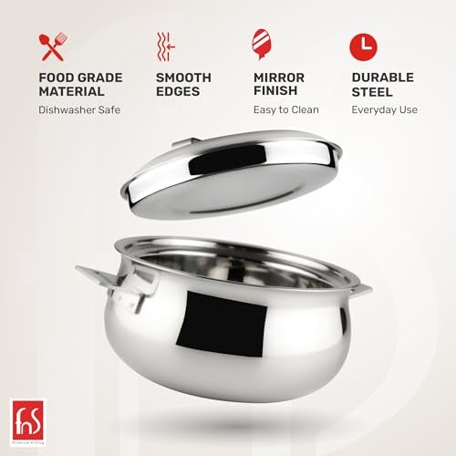 FnS Monja Stainless Steel Double Wall Insulated Designer Casserole with Lid | BPA Free | Odour Proof| Easy to Carry | Easy to Store | Ideal for Chapatti | Roti | Serving Casserole (1600 ml) - Image 3