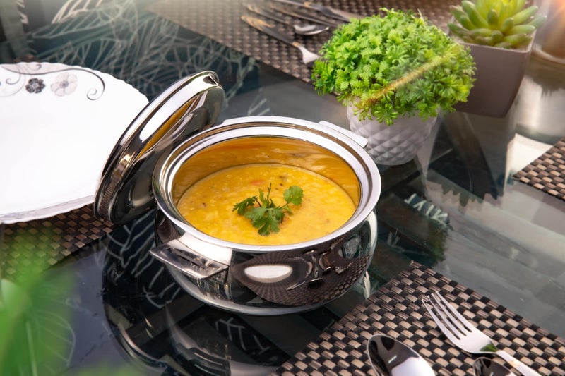 FnS Monja Stainless Steel Double Wall Insulated Designer Casserole with Lid | BPA Free | Odour Proof| Easy to Carry | Easy to Store | Ideal for Chapatti | Roti | Serving Casserole (1600 ml) - Image 1