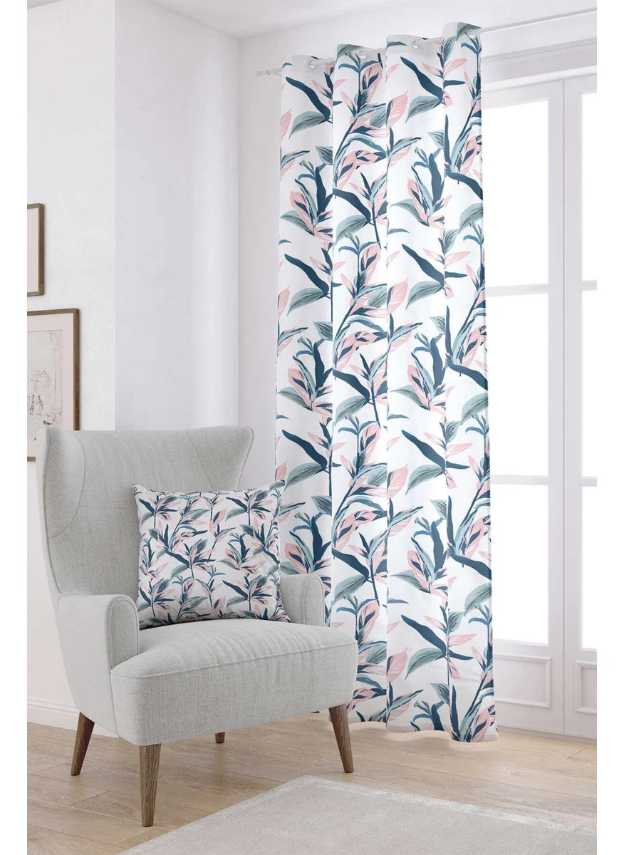 Cango Home Pink Blue Leaf Patterned Digital Printed Curtain OTYK1500-PR