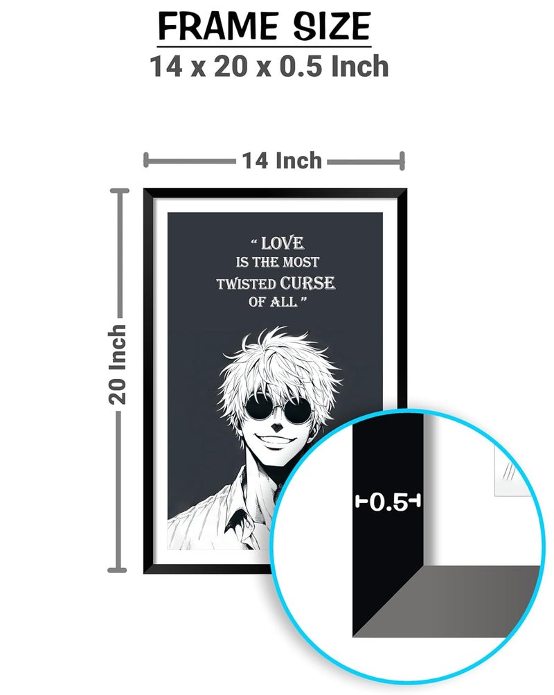 DBrush Gojo Satoru quote poster painting with framed jujutsu kaisen anime character Black and white artwork comic art for gaming room decor 14x20 Inch wall hanging Laminated Coated - Image 3
