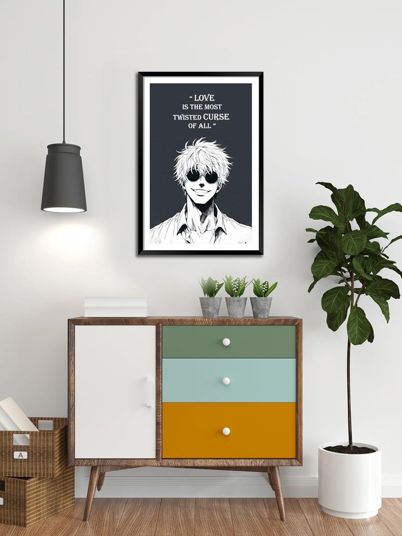 DBrush Gojo Satoru quote poster painting with framed jujutsu kaisen anime character Black and white artwork comic art for gaming room decor 14x20 Inch wall hanging Laminated Coated - Image 2