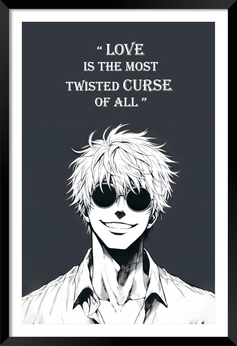 DBrush Gojo Satoru quote poster painting with framed jujutsu kaisen anime character Black and white artwork comic art for gaming room decor 14x20 Inch wall hanging Laminated Coated - Image 1