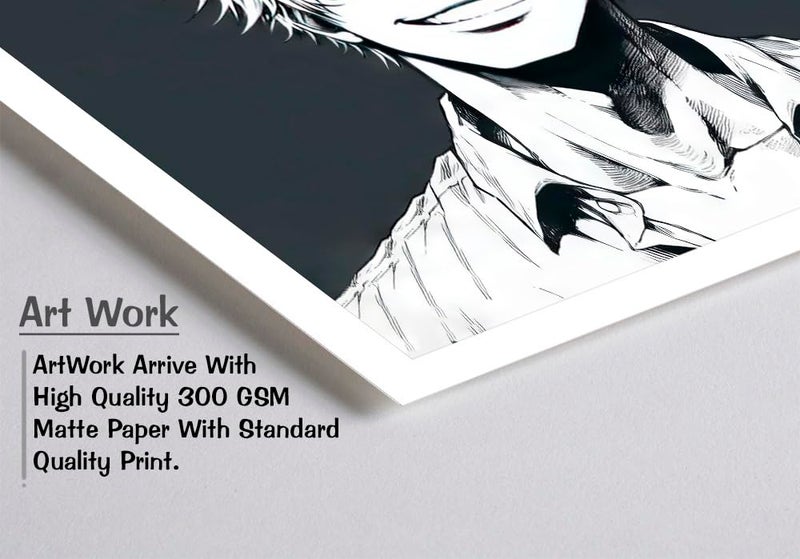 DBrush Gojo Satoru quote poster painting with framed jujutsu kaisen anime character Black and white artwork comic art for gaming room decor 14x20 Inch wall hanging Laminated Coated - Image 4