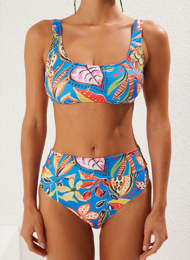 trendyol Tropical Patterned Bralet High Waist High Leg Regular Core Bikini Set  - Image 3